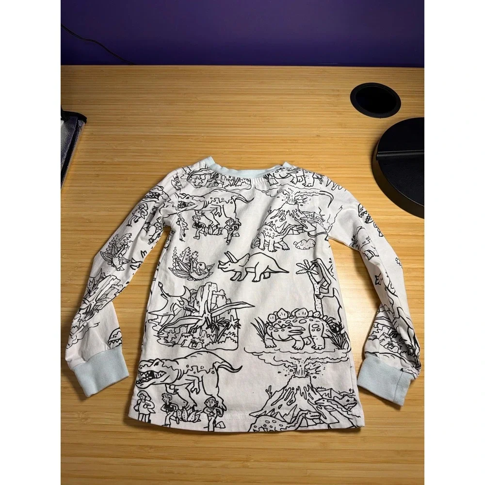 Eat Sleep Doodle Dinosaur Pajama Top Kids Size‎ 5T Black White Cotton